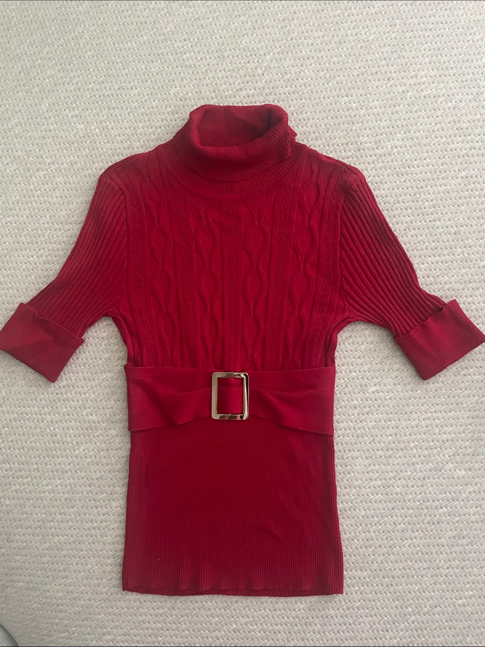 HeartSoul Red Cable-Knit Turtleneck Sweater with Belt